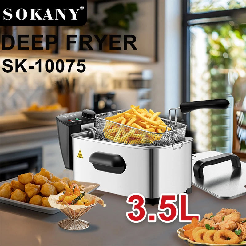 SOKANY SK-10075 Stainless Steel Electric Deep Fryer with Precise Temperature Control