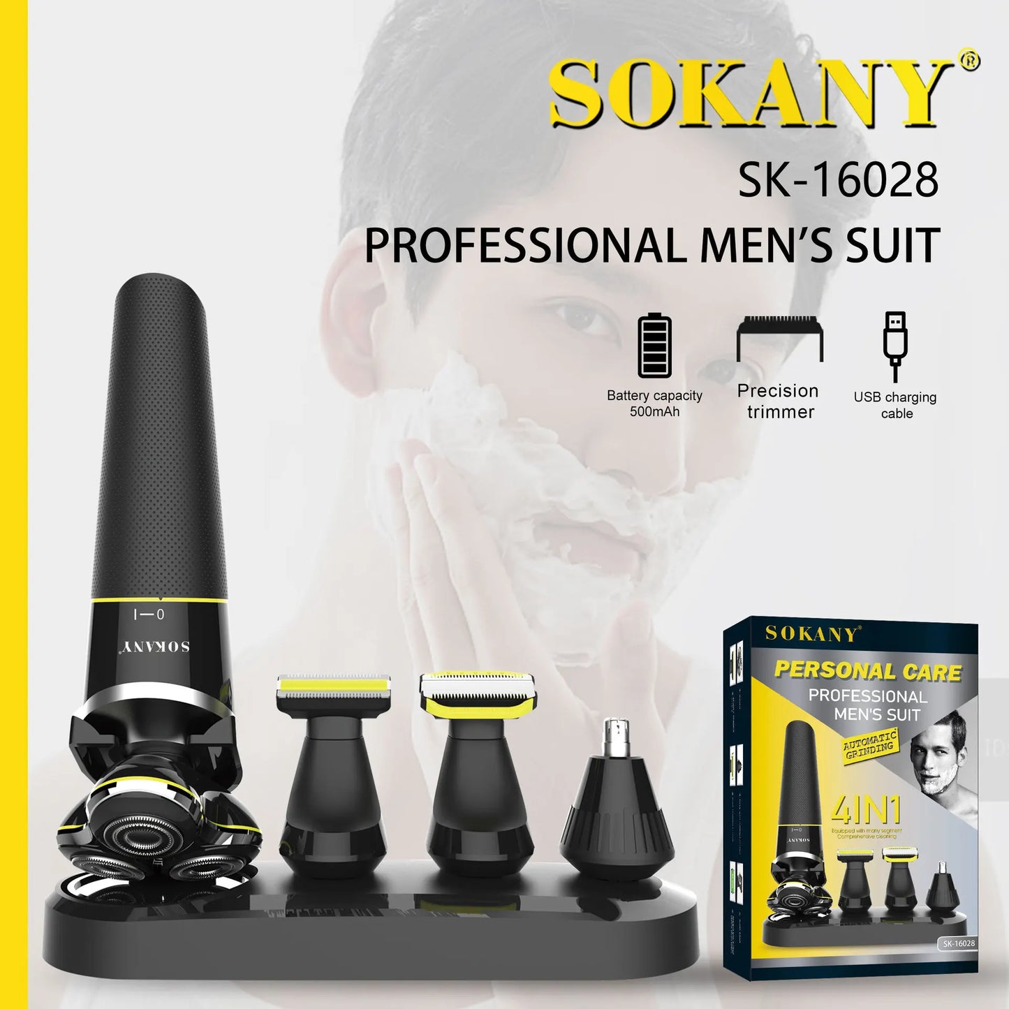 SOKANY SK-16028 Professional Hair Clipper with Stainless Steel Cutter Head and 500mAh Battery