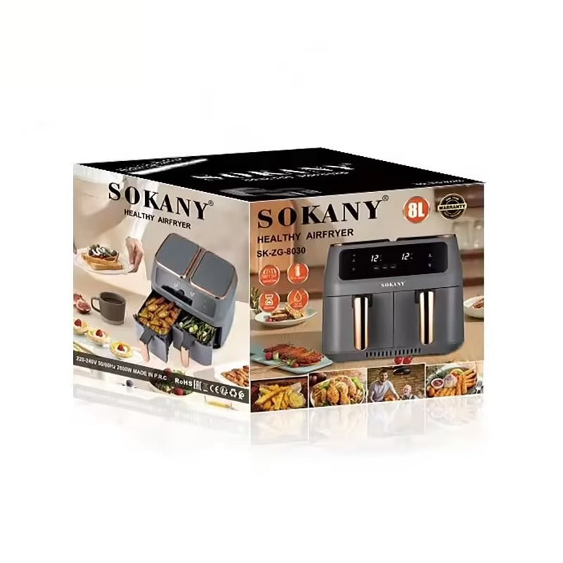 BLACK FRIDAY 2025 | SOKANY SK-8030 8L Dual Air Fryer with Windows & Rose Gold Handles – Dual Zone 2400W – Lowest Price in SA!