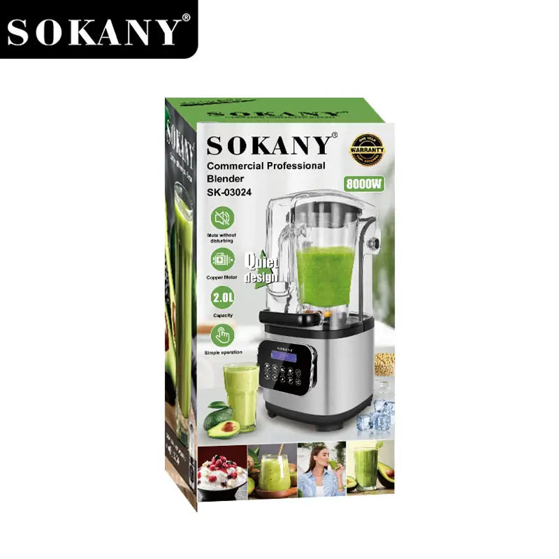 SOKANY SK-03024 2L Silent Blender with 8000W Power and Stainless Steel Blade