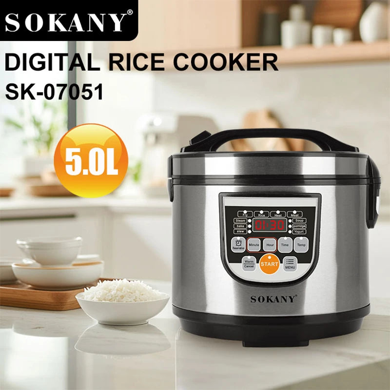 SOKANY SK-07051 Digital Rice Cooker featuring One-Key Exhaust and Safety Valve Design