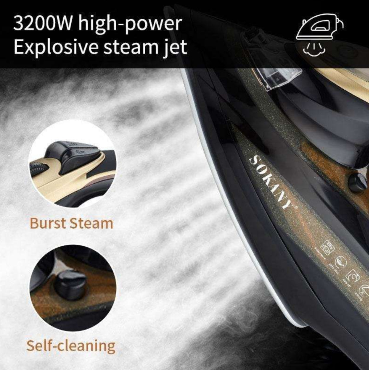 Sokany 3200W Cloth Iron and Garment Steame