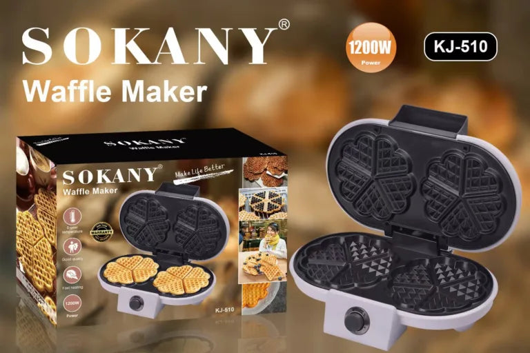 SOKANY KJ-510 Waffle Maker with Adjustable Temperature and Non-Stick Coated Plate