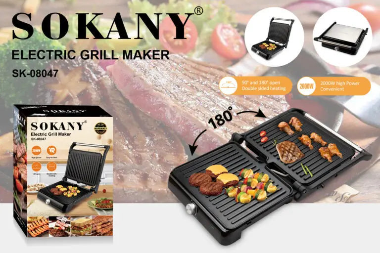 SOKANY SK-08047 Multi-Function Grill with Adjustable Temperature and Non-Stick Teflon Coating