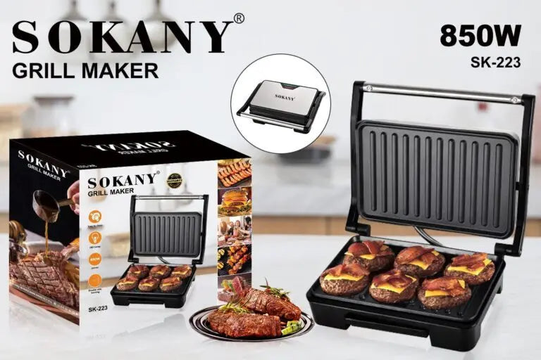 SOKANY SK-223 Sandwich Maker with Non-Stick Coated Plates and Overheat Protection