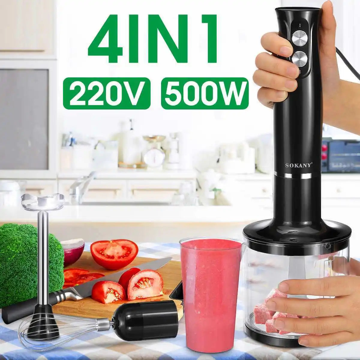 SOKANY SK-1710-4 Hand Blender and Multifunctional Food Processor with 1000W Power