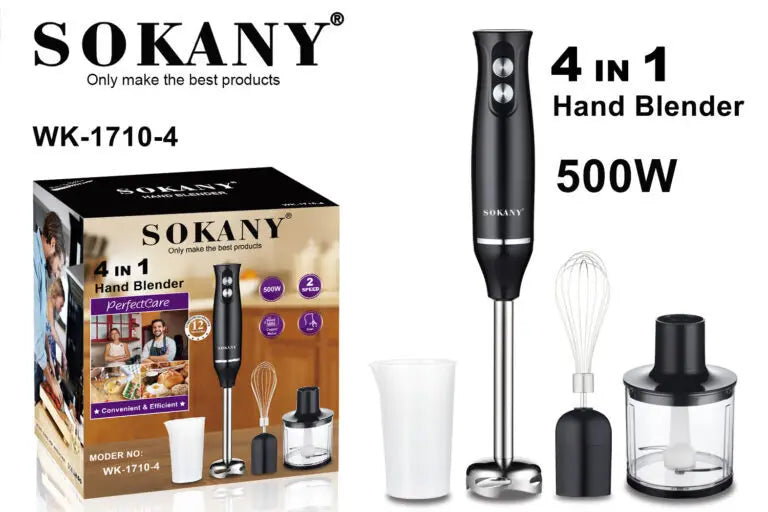 SOKANY SK-1710-4 Hand Blender and Multifunctional Food Processor with 1000W Power