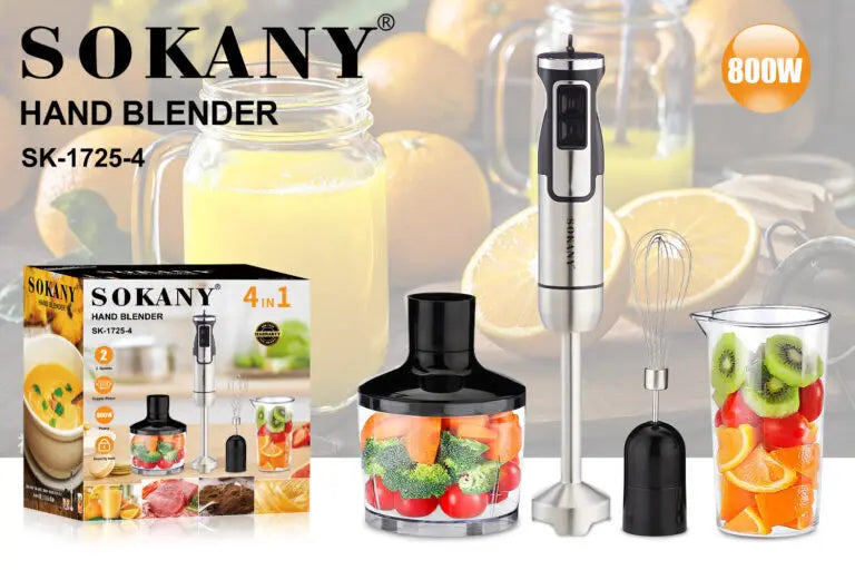 SOKANY SK-1725-4 Multifunctional Food Processor with 800W Power and Stainless Steel Blade.