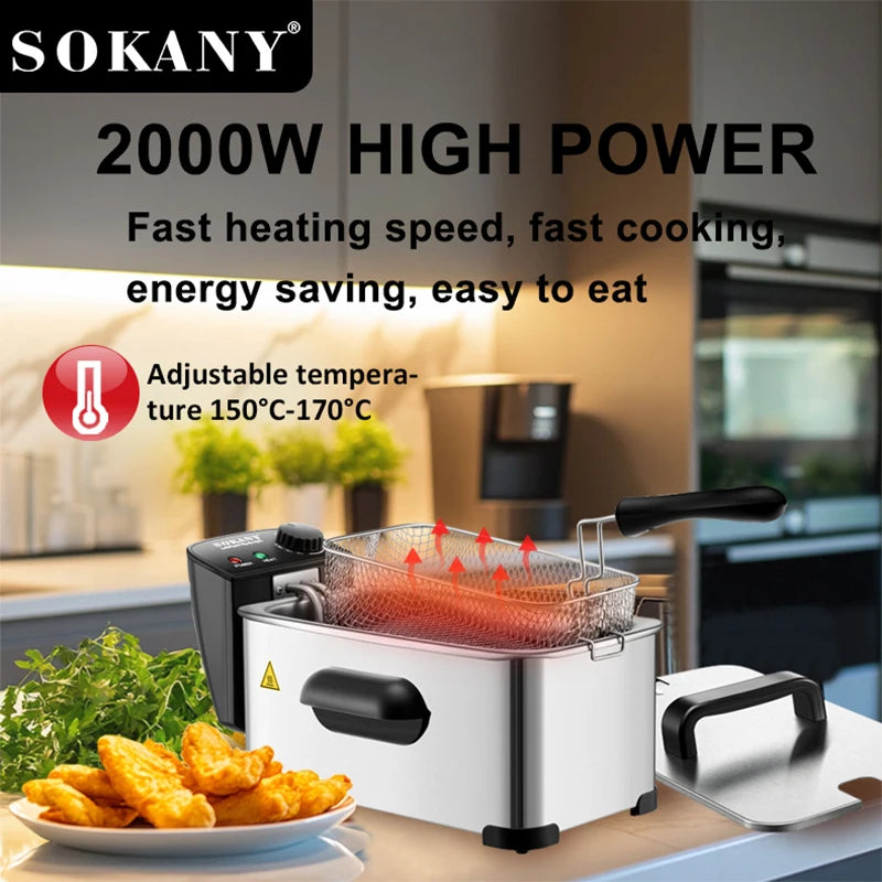 SOKANY SK-10075 Stainless Steel Electric Deep Fryer with Precise Temperature Control