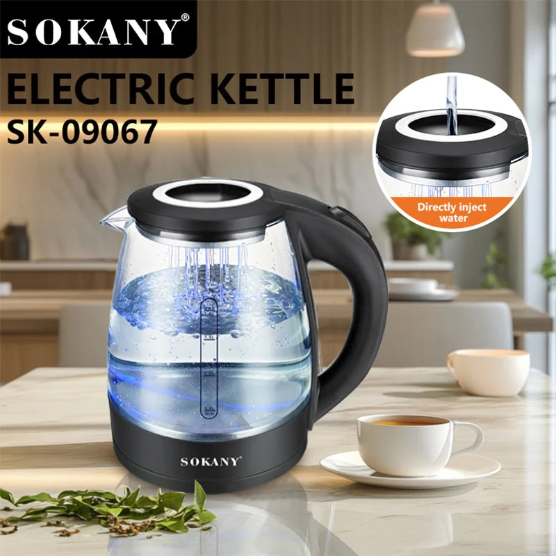 SOKANY SK-09067 1500W 1.8L High Borosilicate Glass Electric Kettle with Stainless Steel Heating Plate