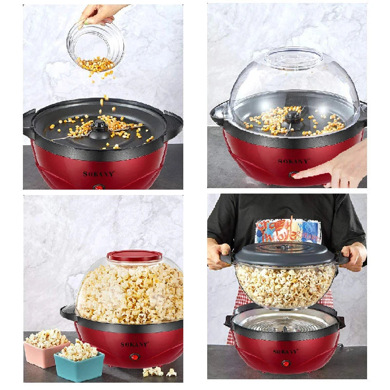 SOKANY SK-905 Popcorn Maker with Removable Non-Stick Plate and Dishwasher Safe Design