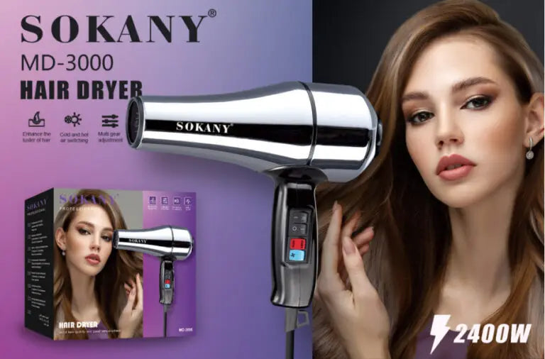 SOKANY MD-3000 Professional Hair Dryer with 3-Speed Settings and AC Motor