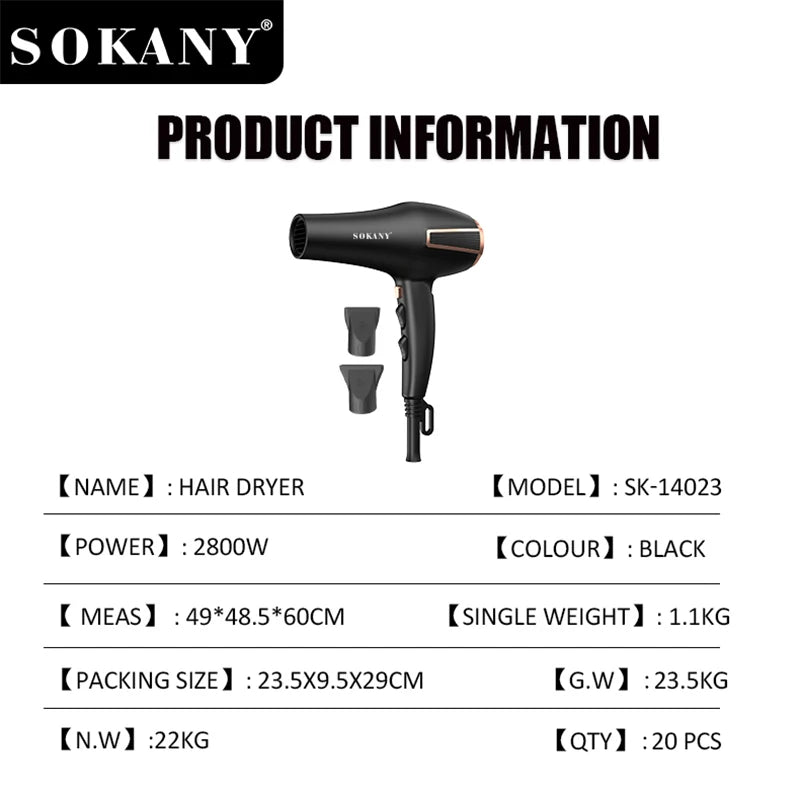 SOKANY SK-14023 Hair Dryer Pro High Power for Swift Drying with Multiple Settings