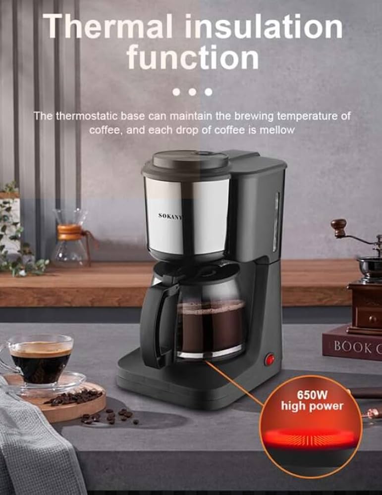 SOKANY 600ml Drip Coffee Maker 550W – Automatic Coffee Machine with Glass Carafe, Keep-Warm Plate & Anti-Drip System for Home & Office