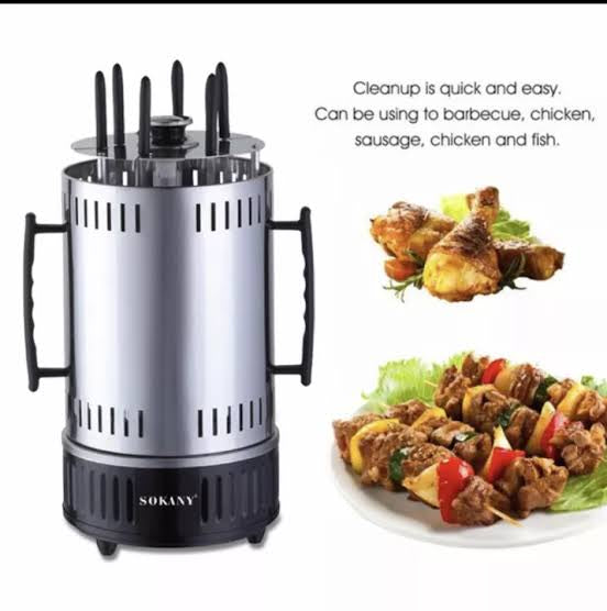 SOKANY Electric BBQ Kebab Grill – smokeless indoor vertical rotisserie. Auto-rotating skewers for chicken, sausage, fish & veggies. Easy cleanup, perfect for home BBQs