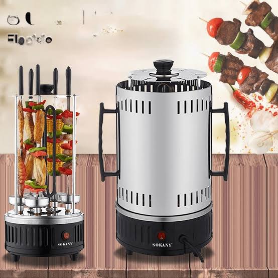 SOKANY Electric BBQ Kebab Grill – smokeless indoor vertical rotisserie. Auto-rotating skewers for chicken, sausage, fish & veggies. Easy cleanup, perfect for home BBQs