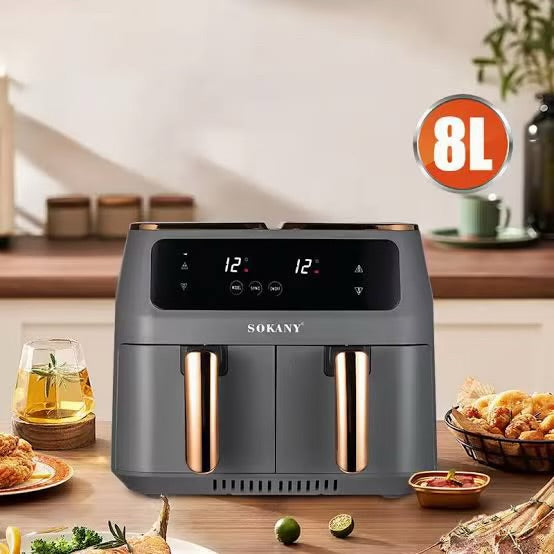 BLACK FRIDAY 2025 | SOKANY SK-8030 8L Dual Air Fryer with Windows & Rose Gold Handles – Dual Zone 2400W – Lowest Price in SA!