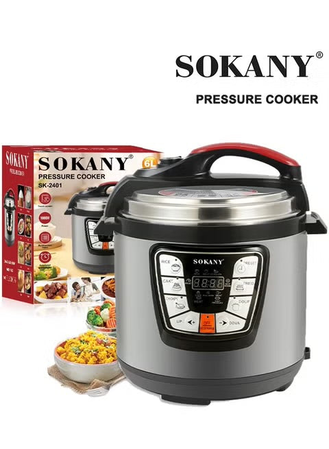 SOKANY Electric Pressure Cooker 6L SK-2401 – 1000W Multifunction Pressure Cooker with Digital Control, Stainless Steel Inner Pot, 14 Cooking Programs