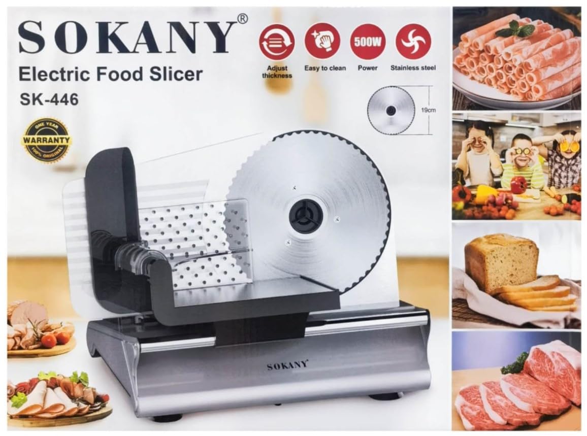 SOKANY Electric Meat Slicer 200W – Heavy Duty Deli Food Slicer with 7.5” Stainless Steel Blade, Adjustable Thickness – Perfect for Home & Commercial Use | Black Friday Deals 2025