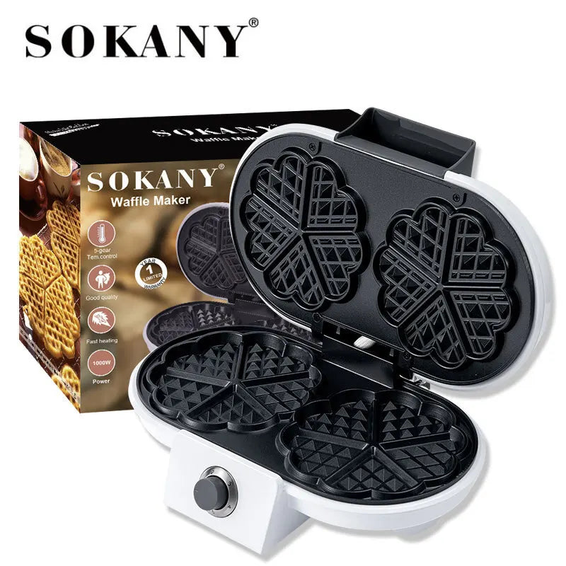 SOKANY KJ-510 Waffle Maker with Adjustable Temperature and Non-Stick Coated Plate