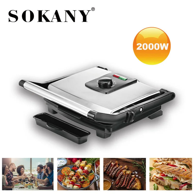 SOKANY KJ-202 Electric Grill with 2000W Power and Non-Stick Coated Plates